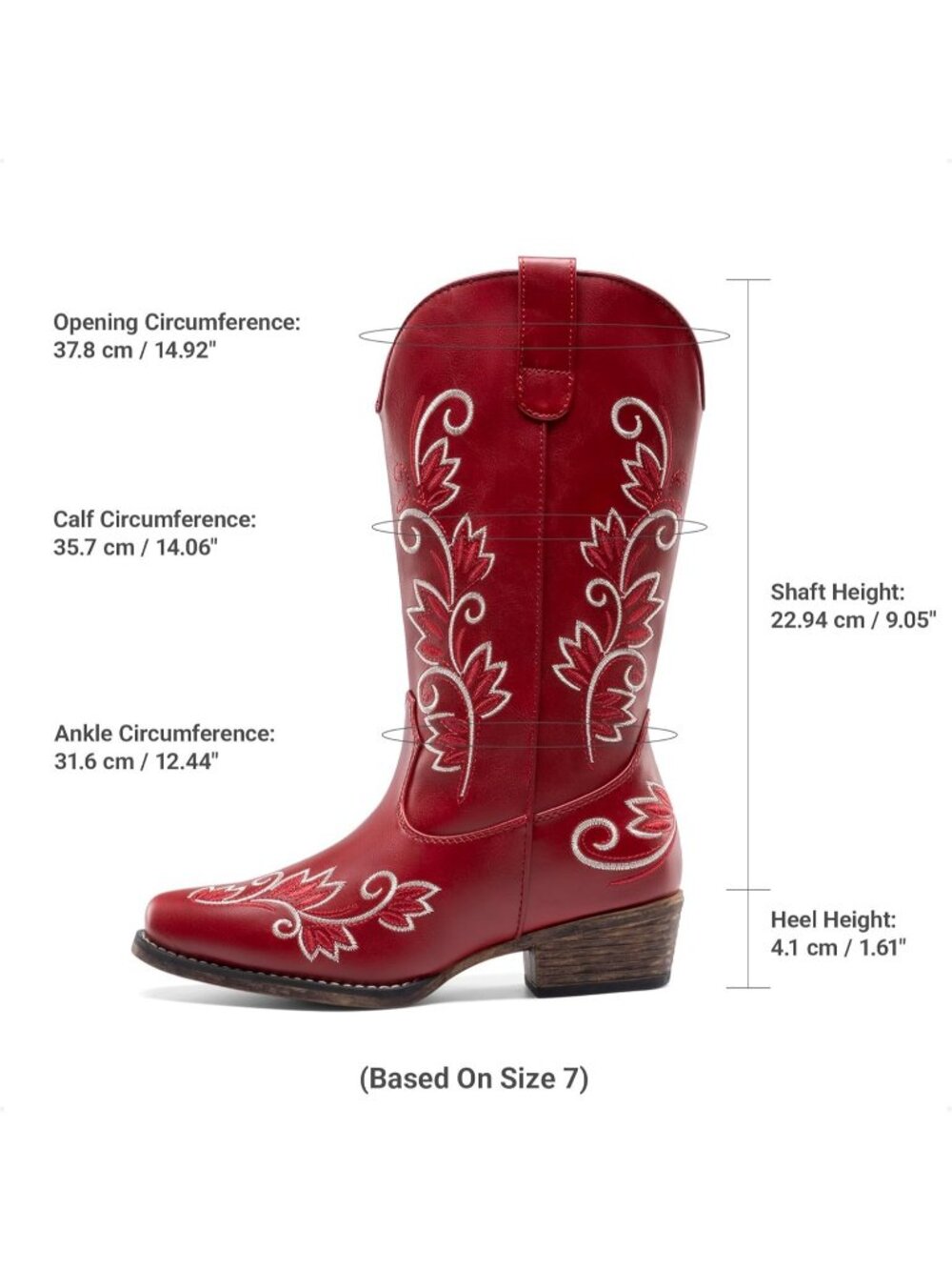 Women's Cowgirl Western Mid Calf Boots Square Toe Red Pull On Country Boots - Picture 4 of 6